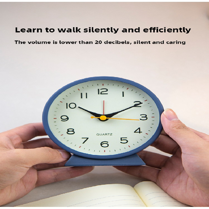 Pink Minimalist Silent Alarm Clock with Night Light - Non-Ticking Analogue Bedside & Desk Clock