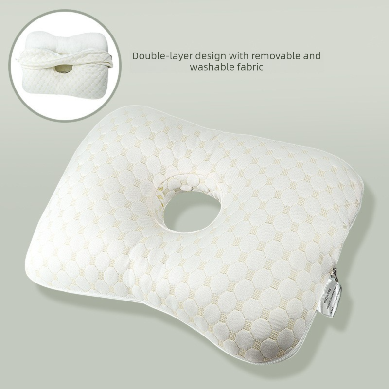 Ergonomic Ear Pillow with Hole for Side Sleepers - Pressure Relief Cushion for Ear Pain, Piercings & CNH - Washable Cover