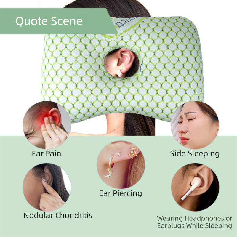 Ergonomic Ear Pillow with Hole for Side Sleepers - Pressure Relief Cushion for Ear Pain, Piercings & CNH - Washable Cover