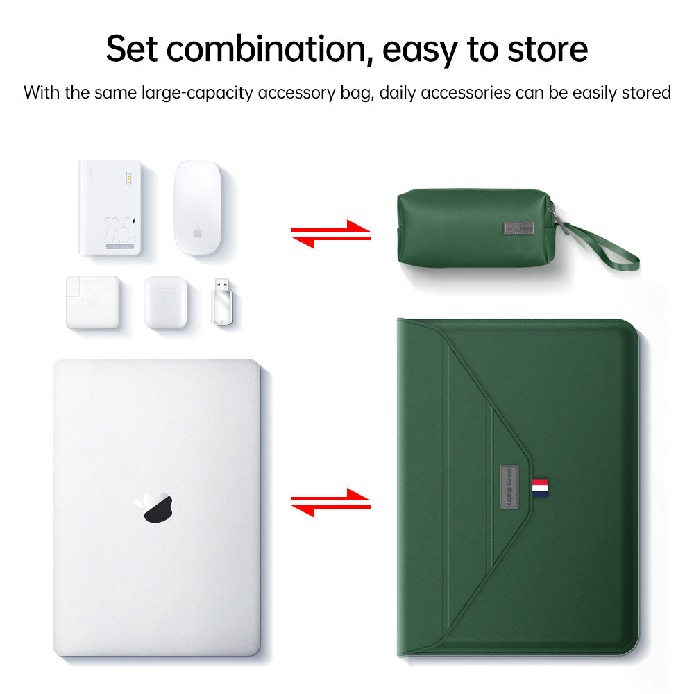 3-in-1 PU Leather Laptop Sleeve with Stand & Mouse Pad + Accessory Pouch(black)