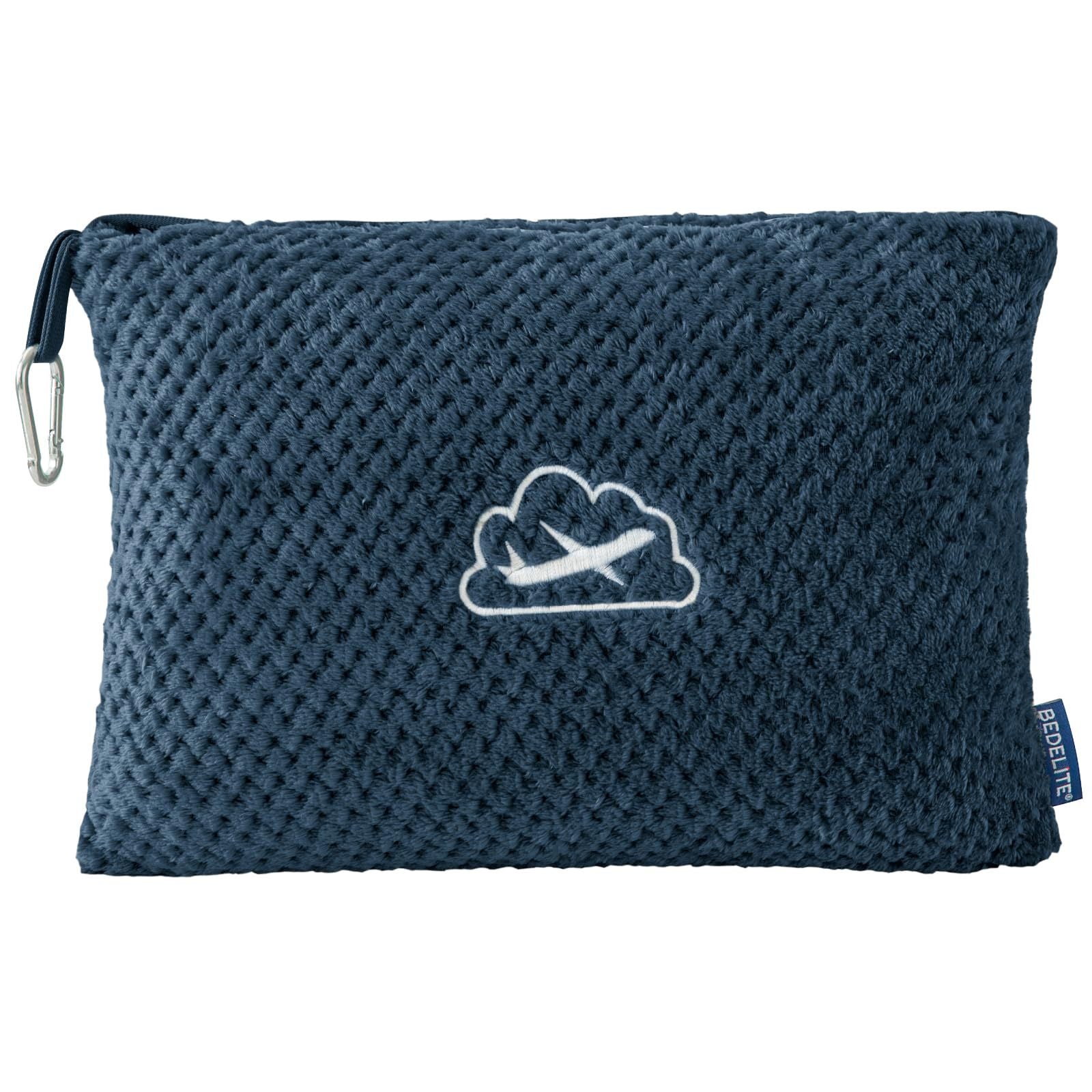 Black 2-in-1 Premium Travel Blanket and Pillow Soft Fleece Airplane Throw 165cm x 100cm Foldable Cushion with Luggage Clip Ideal for Flights and Road Trips