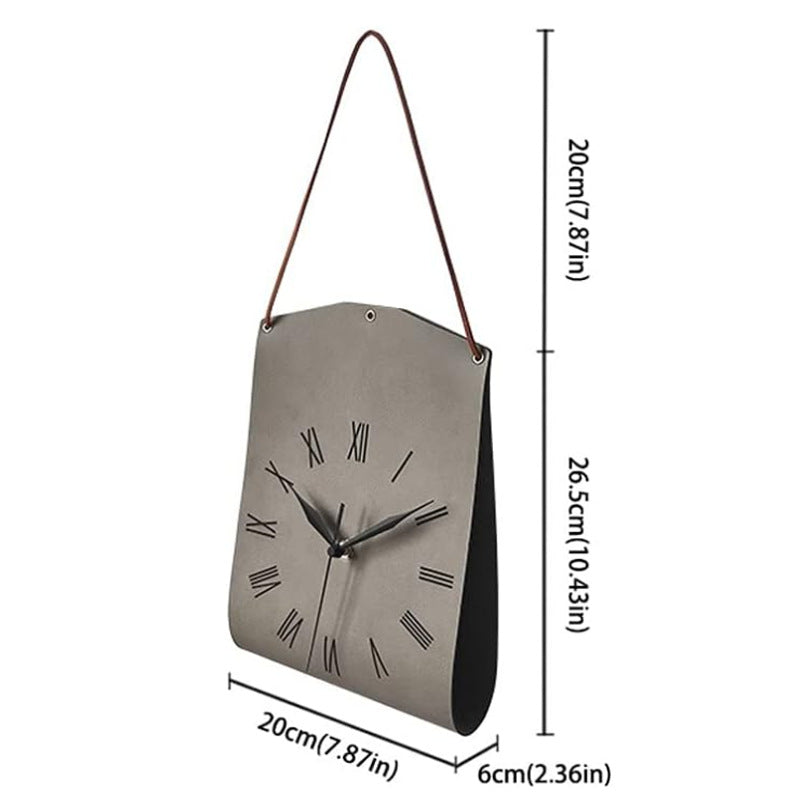 Dark Brown Nordic Style PU Leather Hanging Wall Clock Vintage Industrial Design with Roman Numerals Creative Art Timepiece for Cafe Living Room and Office