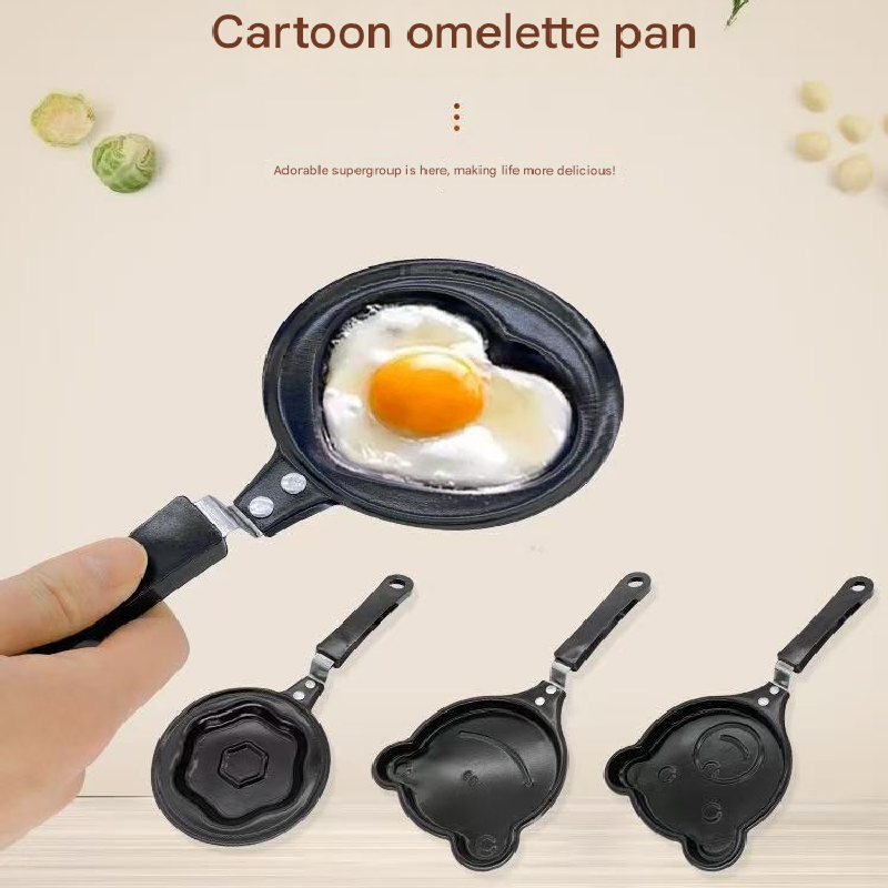 5-PCS Mini Non-Stick Egg Frying Pan Cartoon Shaped Omelette Cooker Mould for Breakfast Pancakes and Creative Cooking(Heart + plum blossom + five-pointed star + bear + tiger)