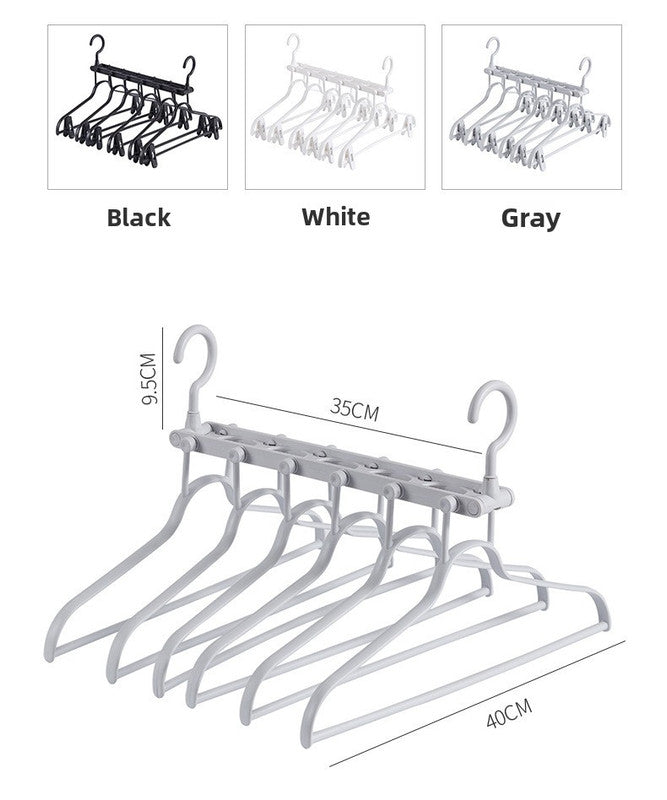 2-SET Space-Saving 6-in-1 Foldable Hanger Set Multi-Functional Closet Organizer Clothes Drying Rack with Pant Clips (White & White Clip Upgrade Edition) Ideal for Homes and Dorm Rooms