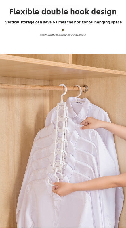 2-SET Space-Saving 6-in-1 Foldable Hanger Set Multi-Functional Closet Organizer Clothes Drying Rack with Pant Clips (White & White Clip Upgrade Edition) Ideal for Homes and Dorm Rooms