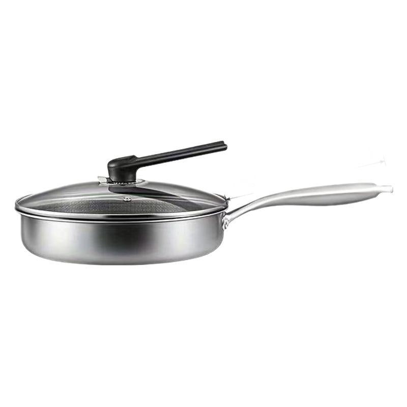 Stainless Steel Non-Stick Frying Pan 28CM Honeycomb Wok Skillet with Lid Induction Compatible Cookware Silver