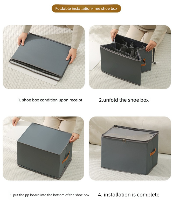 Foldable Shoe Storage Box 12 Compartments Breathable Non-Woven Fabric Wardrobe Organiser with Clear Lid Lightweight Shoe Container Grey 43cm
