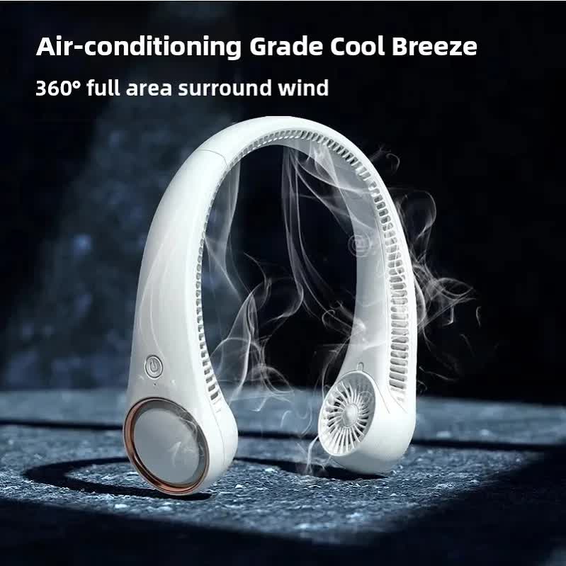 Portable Neck Fan 4000mAh Rechargeable Bladeless Personal Fan 3 Speeds Quiet Hands Free Cooling Device with 360 Airflow USB Type-C for Travel Outdoor Blue
