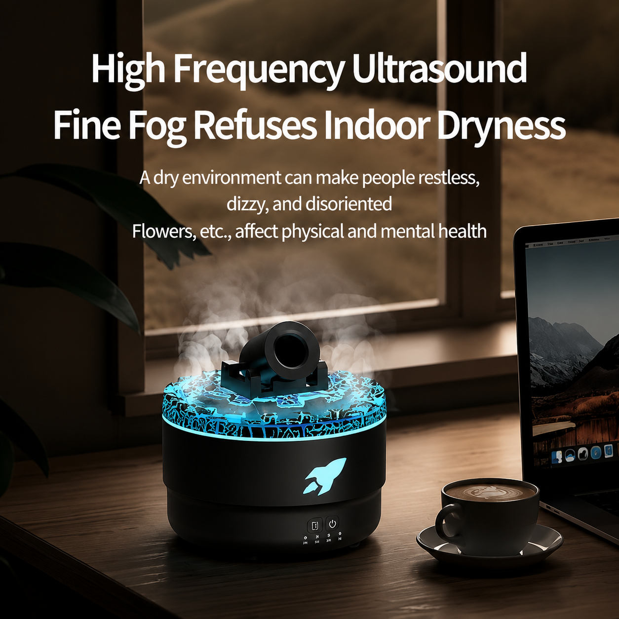 176 Black Simulation Turret Diffuser & Humidifier - Smart Timer Ultrasonic Mister with Volcano Lava Crack Shell and Colorful Light