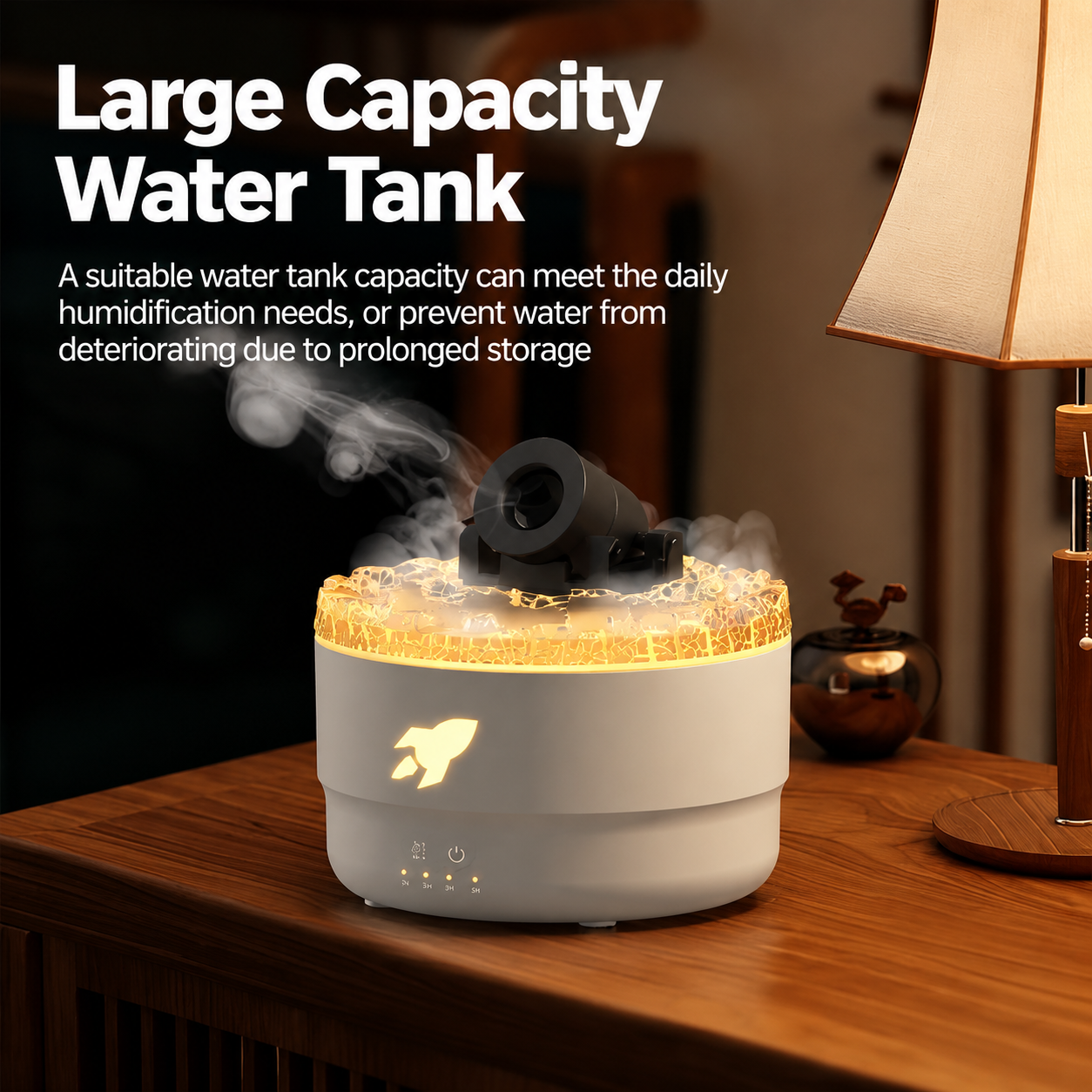 176 White Simulation Turret Diffuser & Humidifier - Smart Timer Ultrasonic Mister with Volcano Lava Crack Shell and Colorful Light