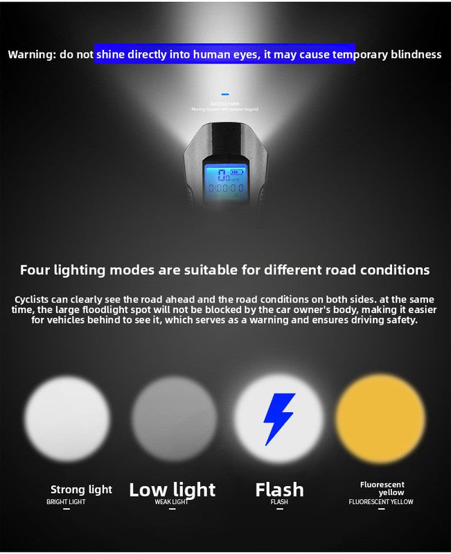 Red Professional 3-in-1 Waterproof Bicycle Headlight with Integrated Speedometer & Horn - High-Lumen Night Riding Safety Lamp, USB Rechargeable Bike Computer