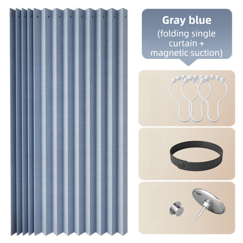 120 X 180 CM Gray Blue Linen-Look Dust Drill-Free Pull-Curtain - Folding Doorless Closet Divider with Magnetic Closure & Hanging Rings