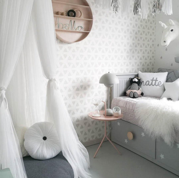 Grey Nordic Style 7-Layer Tulle Bed Canopy 300cm Extra Long 60cm Dome for Australian Kids Bedroom Nursery and Playroom Decor