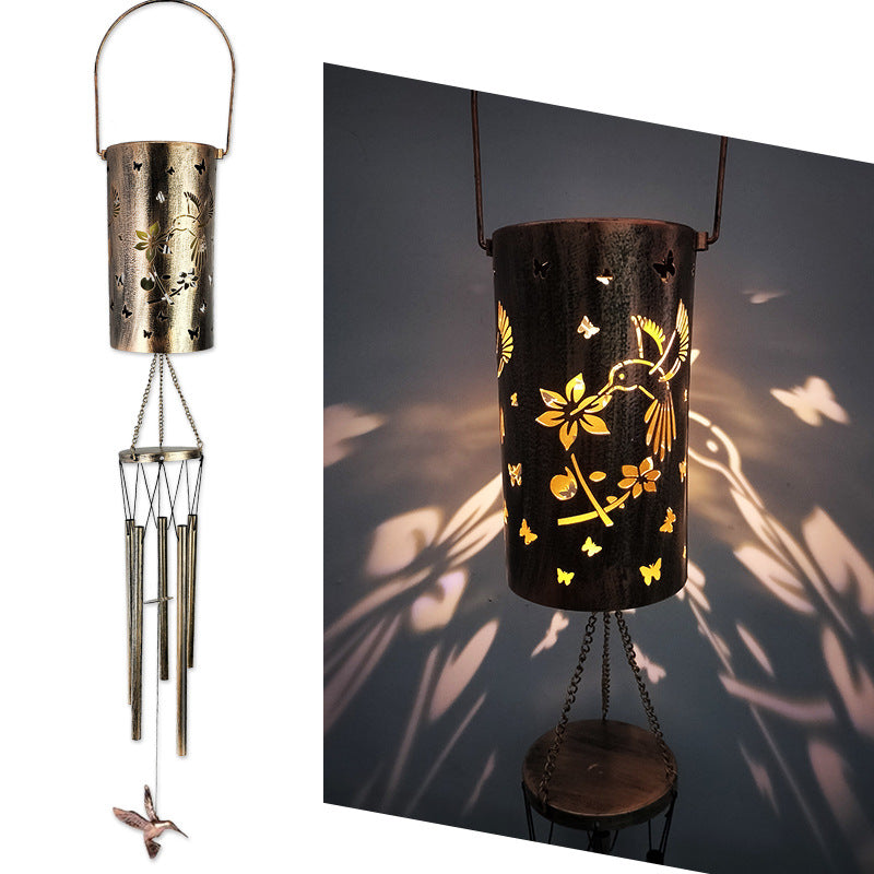Solar Wind Chime Lantern Hummingbird LED Outdoor Garden Hanging Light
