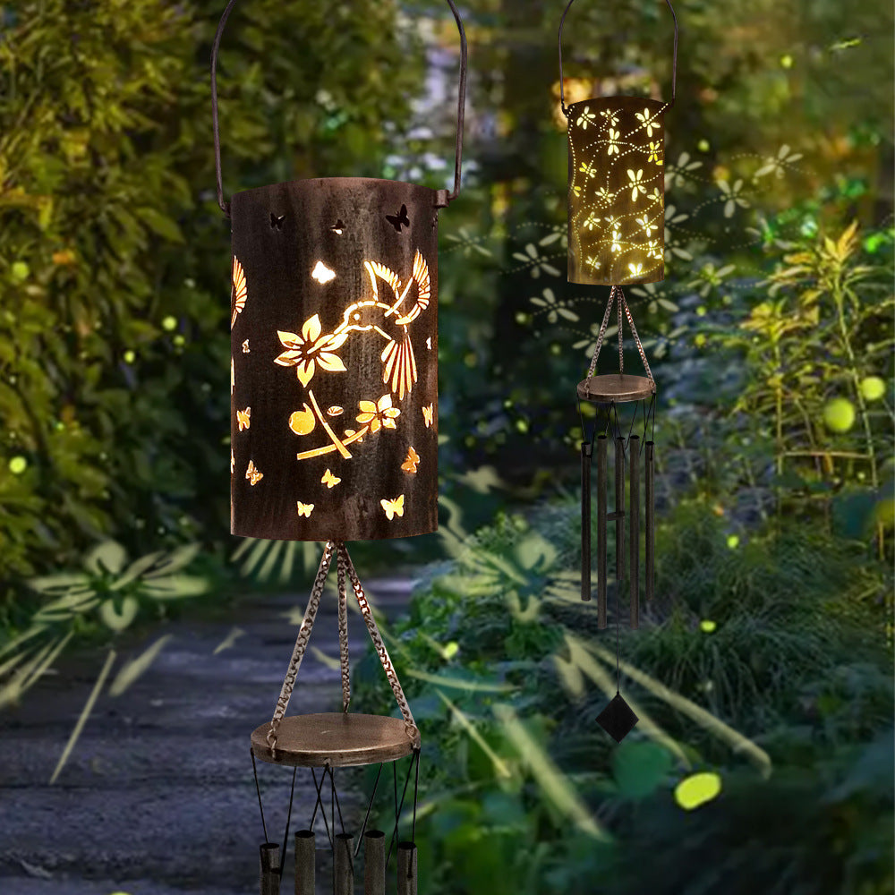 Solar Wind Chime Lantern Hummingbird LED Outdoor Garden Hanging Light