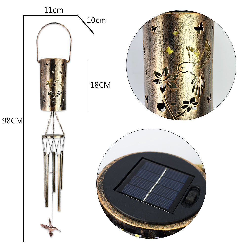 Solar Wind Chime Lantern Hummingbird LED Outdoor Garden Hanging Light