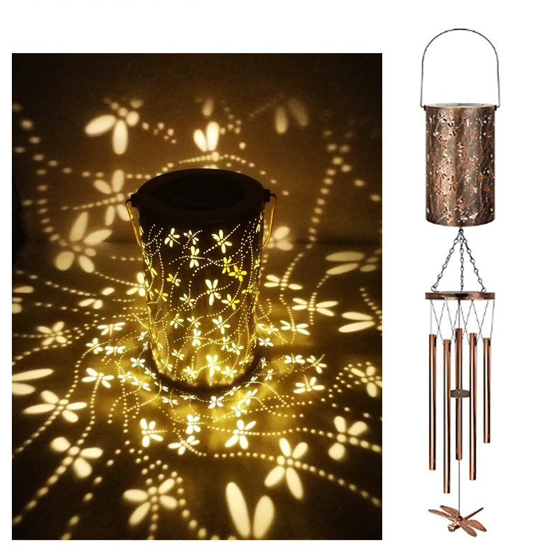 Solar Wind Chime Lantern Dragonfly LED Outdoor Hanging Garden Light Decor