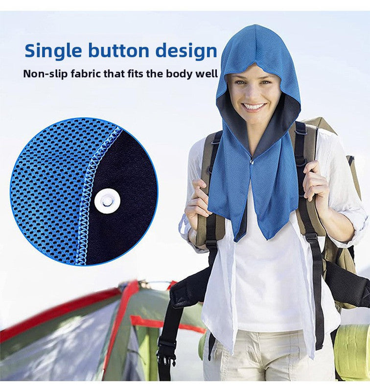 Grey football Instant Cooling Hooded Towel U-Shaped Sun Protection Quick Dry Scarf with Carabiner Pouch for Local Outdoor Sports and Gym Workouts