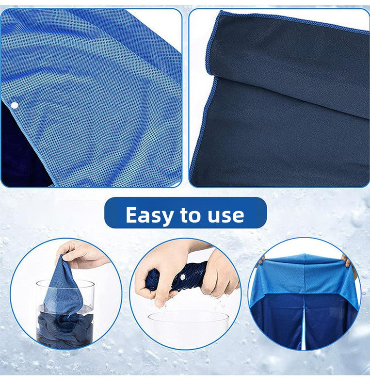 Grey football Instant Cooling Hooded Towel U-Shaped Sun Protection Quick Dry Scarf with Carabiner Pouch for Local Outdoor Sports and Gym Workouts
