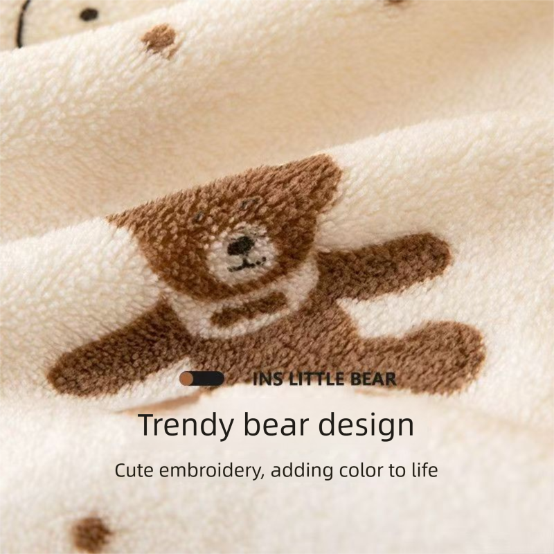 5-Pack Grey Soft Absorbent Face Towels with Bear Pattern Design – Quick-Drying Plush Towel Set for Bath and Daily Use