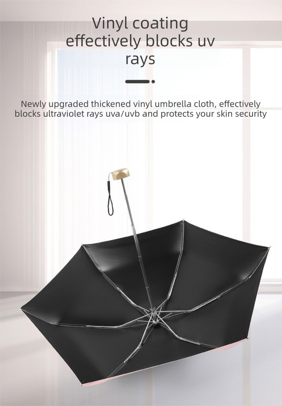 Compact Mini Pocket Umbrella UPF50+ Sun Protection Lightweight Travel Parasol - Windproof 5-Fold Rain Shade with Flat Gold Handle (Deep Sea Blue)