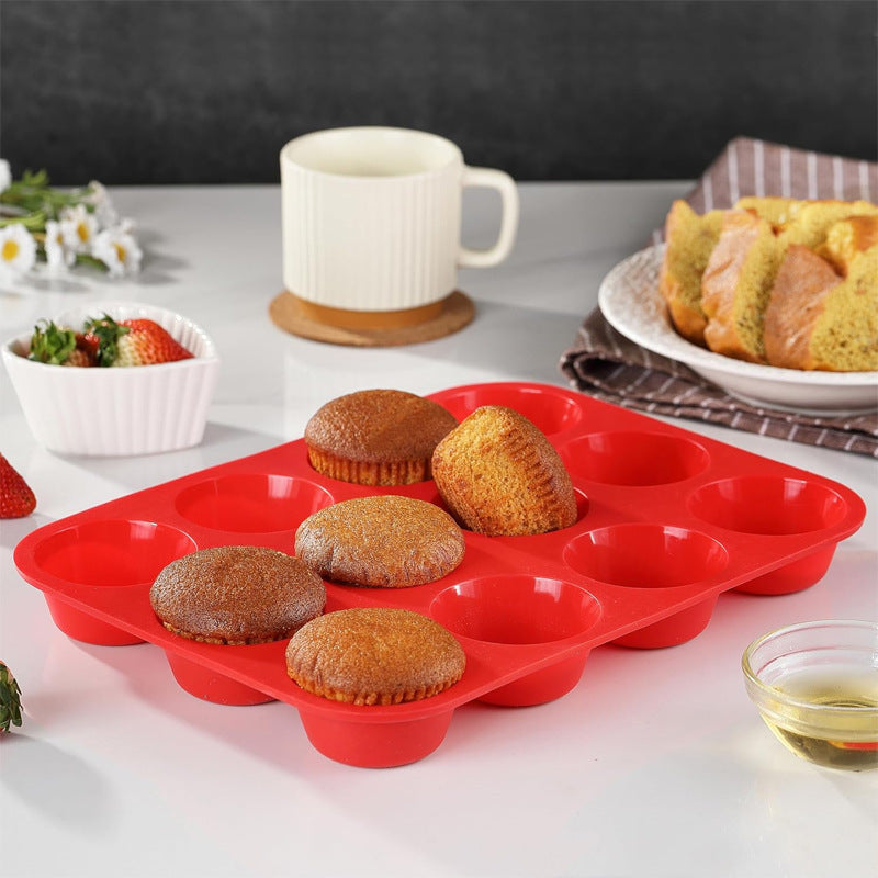 2PCS Orange Food Grade Silicone Cake Mould 12 Cup Round Cupcake Pan Easy Release Non Stick Baking Trays