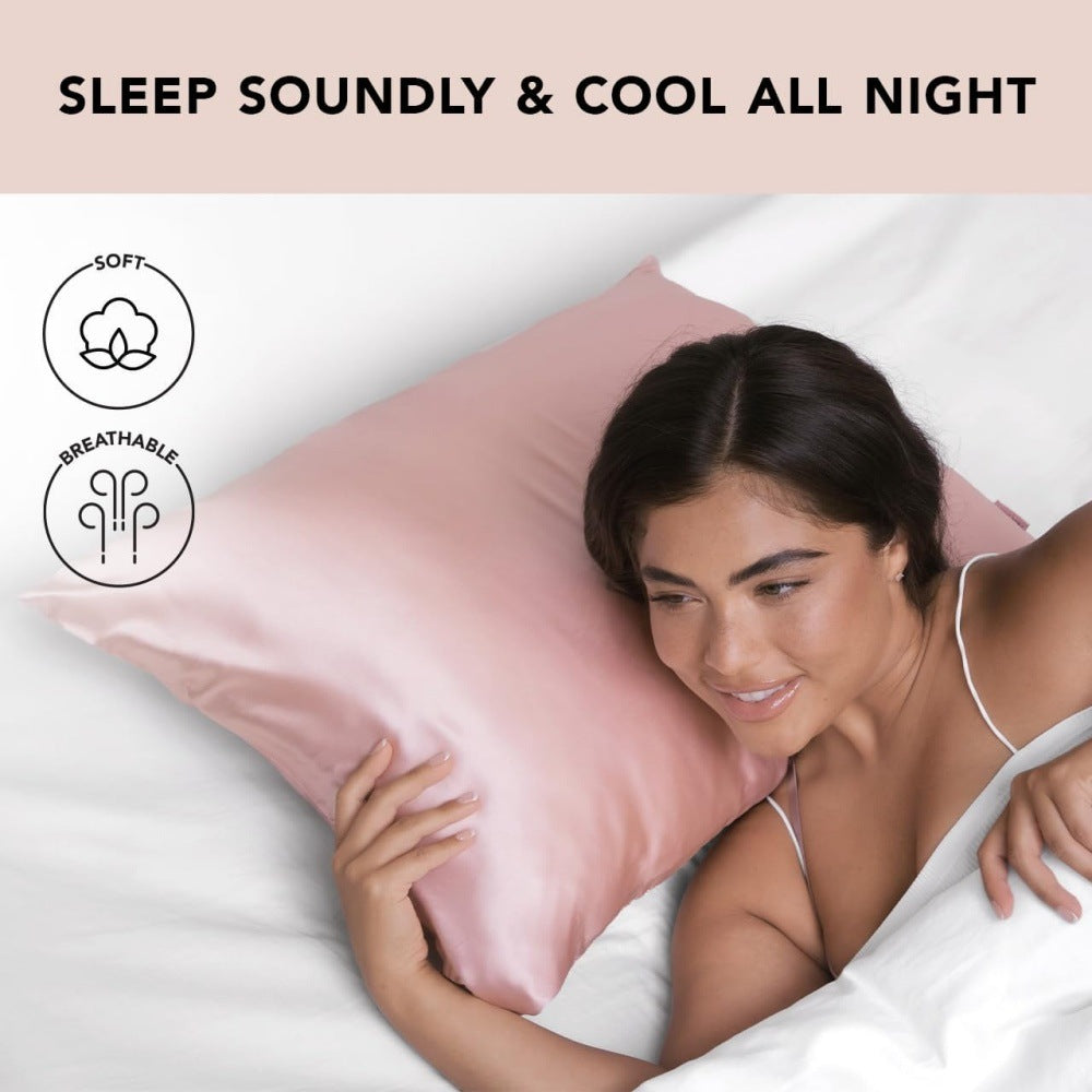 1-Pair Black Luxury Satin Silk Pillowcase for Hair and Skin - Smooth Cooling Pillow Cover with Envelope Closure - King (20x36")