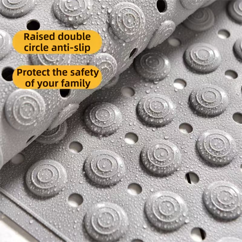 Blue Eco-Friendly Bath Mat with Massage Points - Anti-Slip Suction Cup Safety Bathroom Rug (S Size 68.5X34x2 CM)