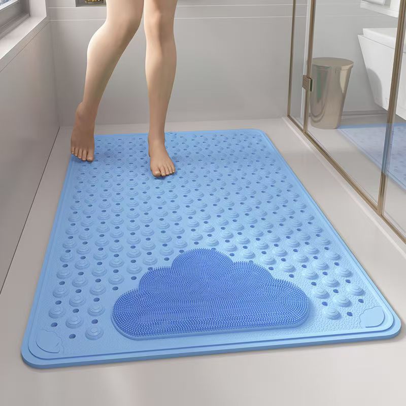 2-Pack Blue Eco-Friendly Bath Mat with Massage Points - Anti-Slip Suction Cup Safety Bathroom Rug (S Size 68.5X34x2 CM)