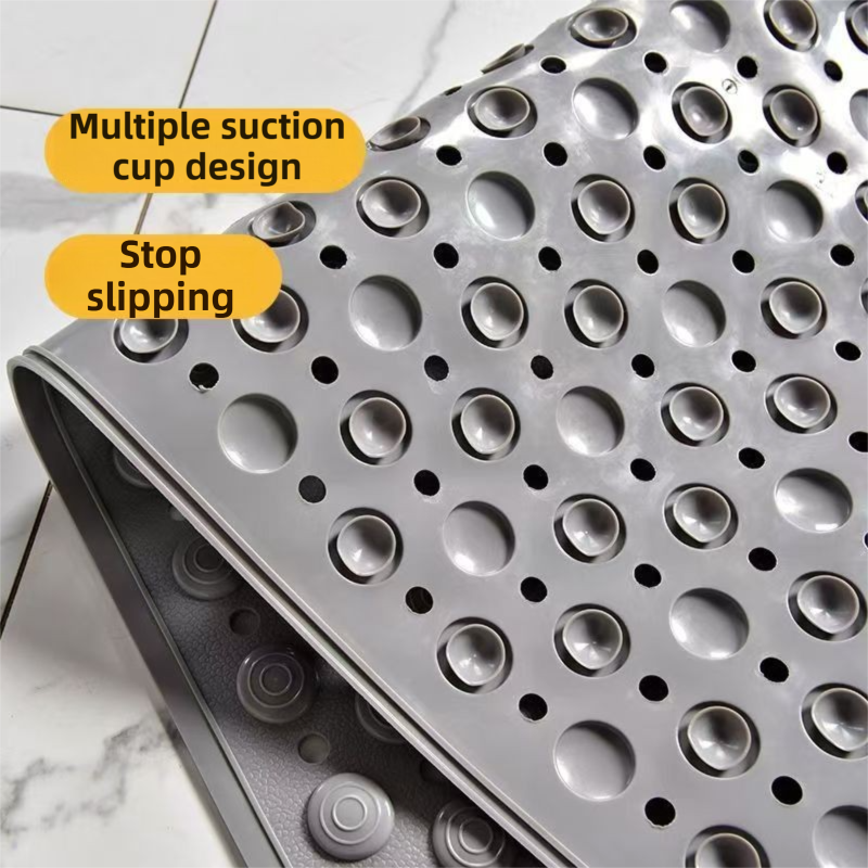 2-Pack Khaki Eco-Friendly Bath Mat with Massage Points - Anti-Slip Suction Cup Safety Bathroom Rug (L Size 86.5X53x2 CM)
