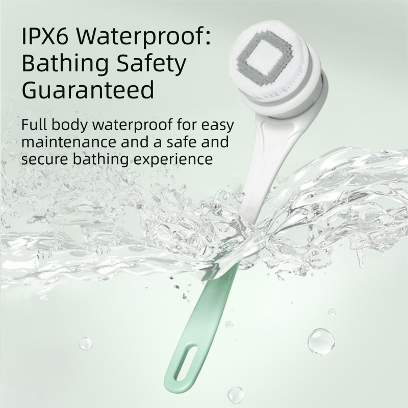 Pink Electric 360°Rotating Shower Brush with Long Handle for Back Scrubbing(43CM) - IPX7 Waterproof & Premium Silicone & PA Bristles