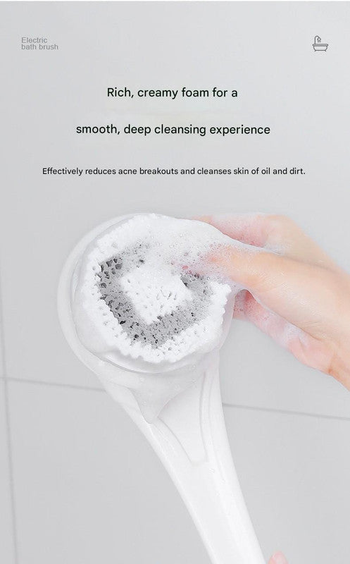 Pink Electric 360°Rotating Shower Brush with Long Handle for Back Scrubbing(43CM) - IPX7 Waterproof & Premium Silicone & PA Bristles