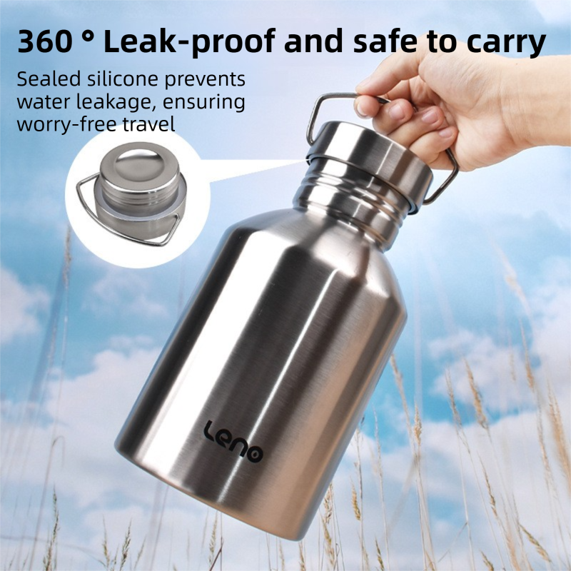 2L Large Capacity Outdoor Sports Adventure Water Bottle - Food-Grade 304 Stainless Steel with Portable Handle & 4.5cm Narrow Mouth, 2 Pack