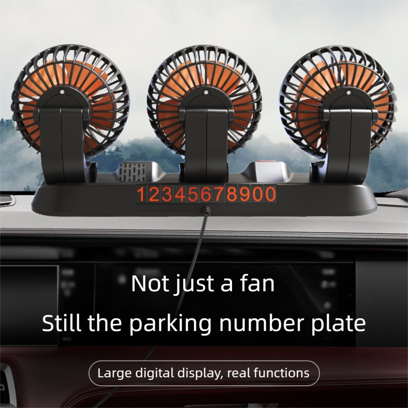3-in-1 Powerful Car Single Head Fan (USB Power) - Quiet Cooling Fan Integrated Aromatherapy & Number Plate, with 360° Rotation & 130cm Long Cord