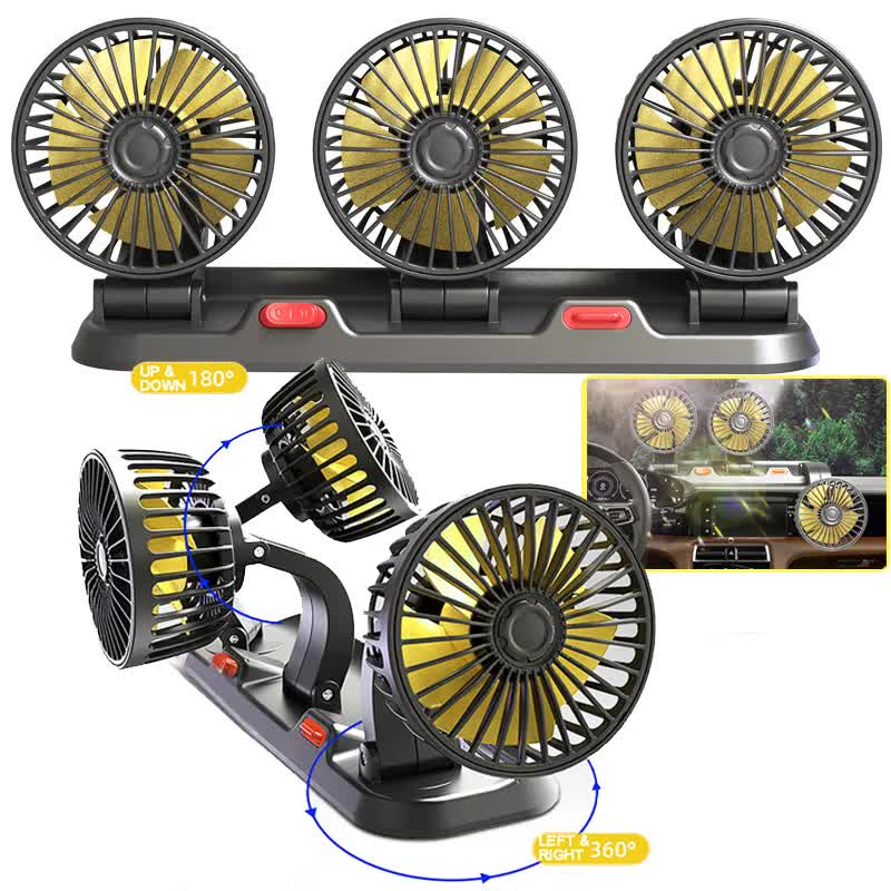 3-in-1 Powerful Car Single Head Fan (24V Lighter Power) - Quiet Cooling Fan Integrated Aromatherapy & Number Plate, with 360° Rotation & 130cm Long Cord