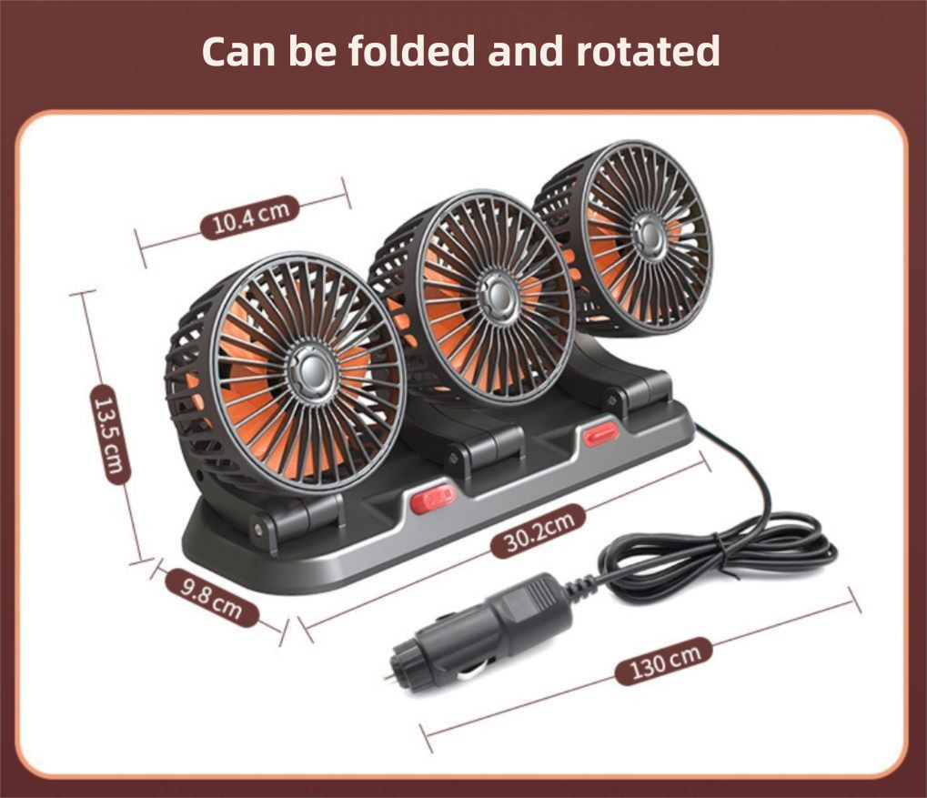 3-in-1 Powerful Car Single Head Fan (24V Lighter Power) - Quiet Cooling Fan Integrated Aromatherapy & Number Plate, with 360° Rotation & 130cm Long Cord