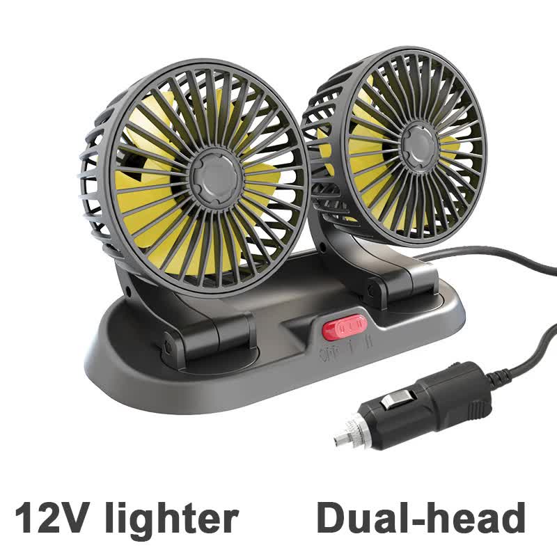 3-in-1 Powerful Car Dual Head Fan (12V Lighter Power) - Quiet Cooling Fan Integrated Aromatherapy & Number Plate, with 360° Rotation & 130cm Long Cord