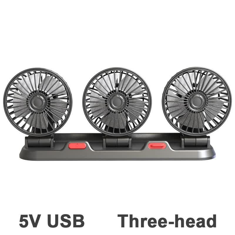 3-in-1 Powerful Car Triple Head Fan (USB Power) - Quiet Cooling Fan Integrated Aromatherapy & Number Plate, with 360° Rotation & 130cm Long Cord