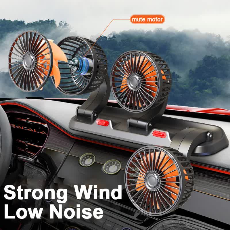 3-in-1 Powerful Car Triple Head Fan (12V Lighter Power) - Quiet Cooling Fan Integrated Aromatherapy & Number Plate, with 360° Rotation & 130cm Long Cord