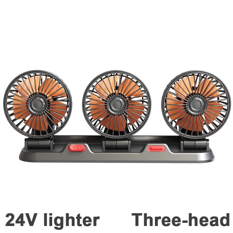 3-in-1 Powerful Car Triple Head Fan (24V Lighter Power) - Quiet Cooling Fan Integrated Aromatherapy & Number Plate, with 360° Rotation & 130cm Long Cord