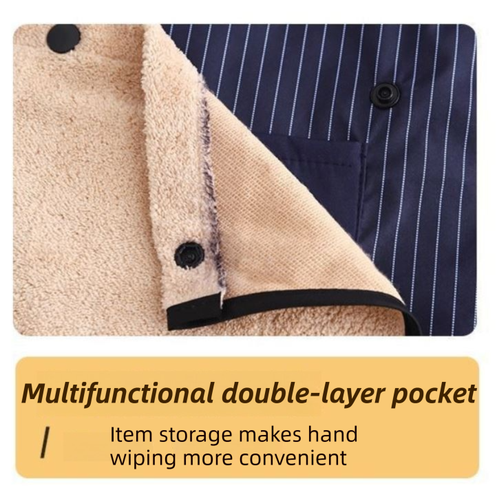 Black Waterproof & Oil-Proof Cross-Back Kitchen Apron with No-Tie Slip-On Design and Detachable Hand Towels