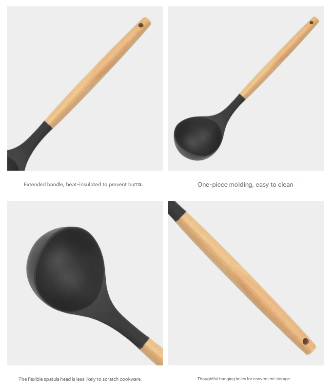 12-Piece Green Heat-Resistant Silicone Cooking Utensils with Wooden Handles and Box - Non-Stick Scratch-Free Kitchen Tool Kit