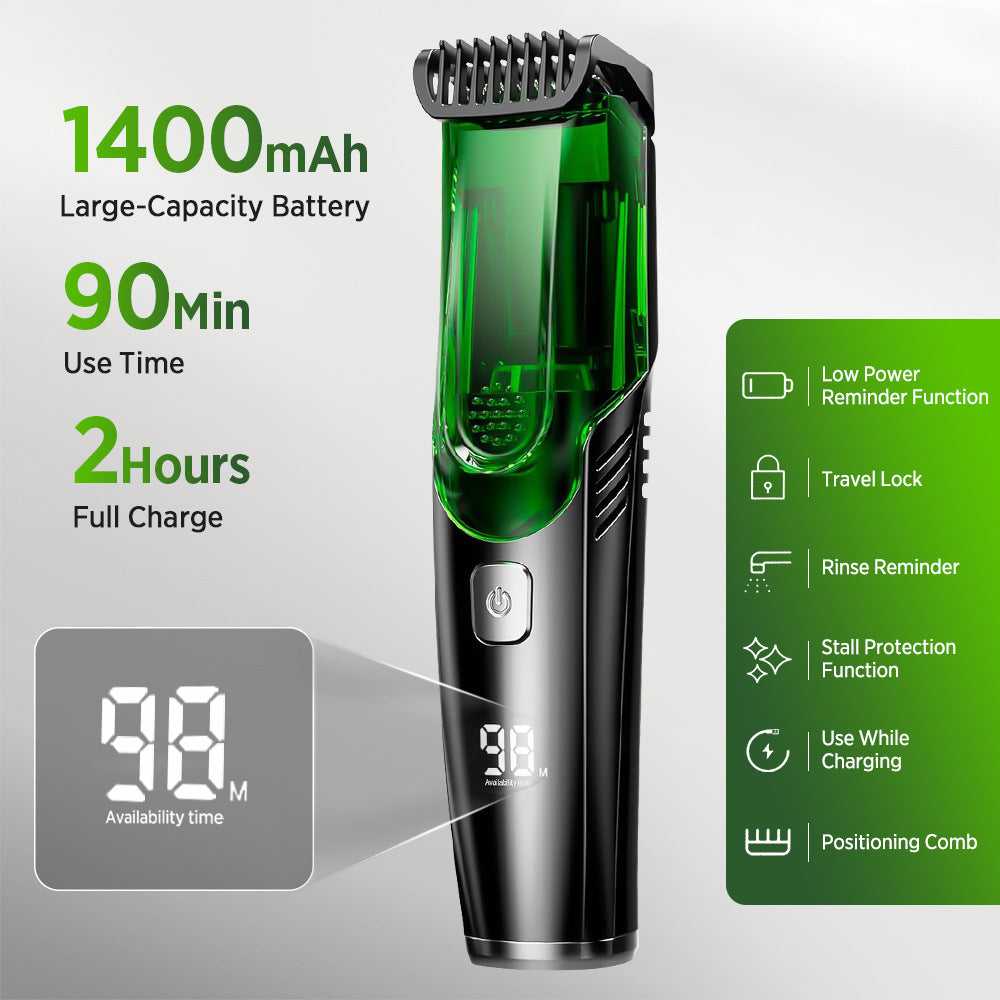 Rechargeable Beard & Hair Trimmer – Waterproof Vacuum Clipper LED Display