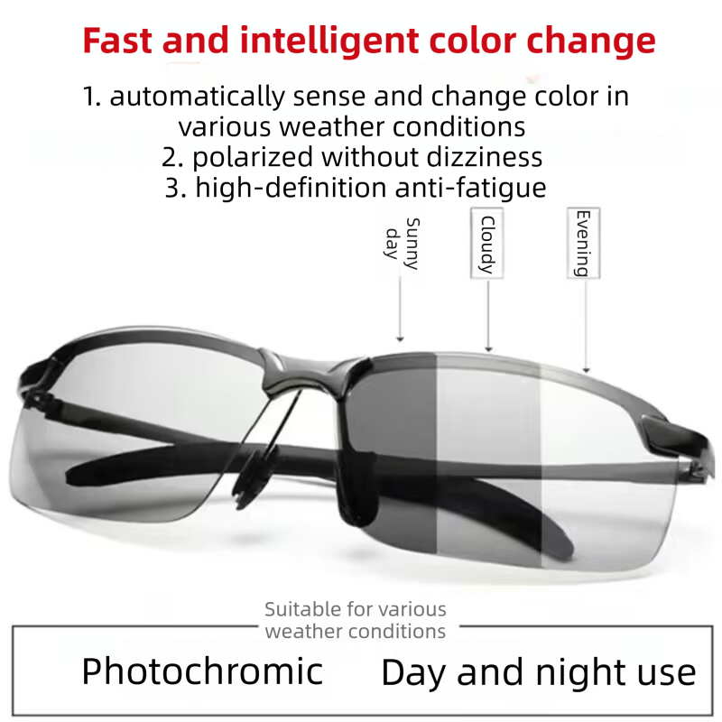 Men’s Photochromic Polarized Sunglasses – Day Night Driving UV400