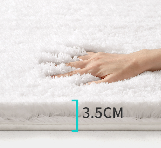 White 50*80cm Luxury 3.5cm Shag Bath Mat | Silver Ion Antibacterial Technology | Quick Dry Non-Slip TPR Bathroom Rug