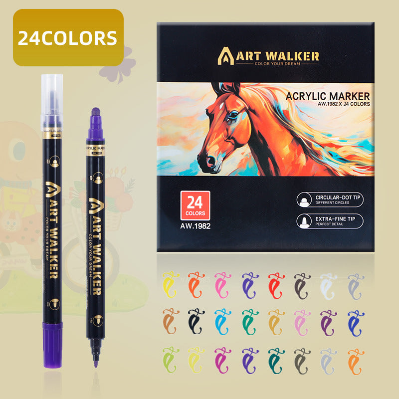 24-Colour Dual Tip Acrylic Paint Pens - Quick-Dry Waterproof Markers for Kids' Art & Crafts, Rock Painting
