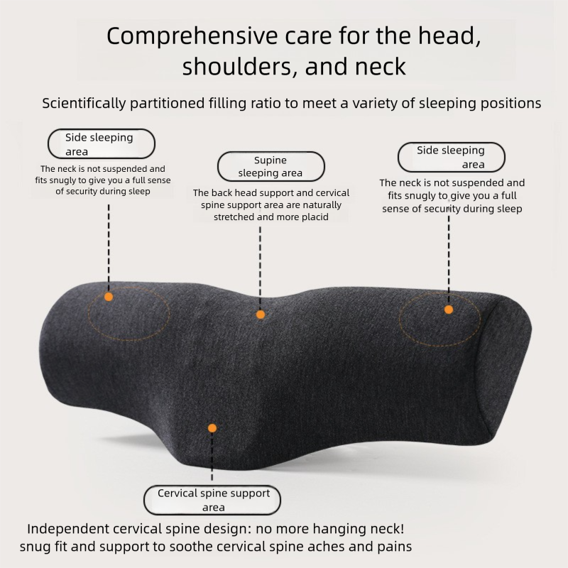 Light gray Cervical Support Pillow – Memory Foam Core with Ergonomic Design for Neck Pain Relief and Deep Sleep