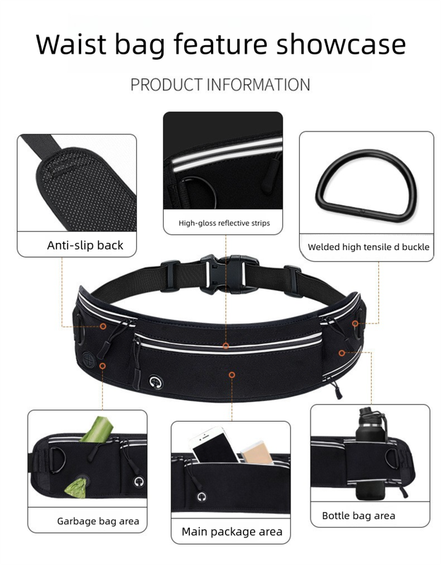 Blue Shock-Absorbing Running & Dog Walking Belt – Integrated Waist Pack with Retractable Traction Rope and Ergonomic Support