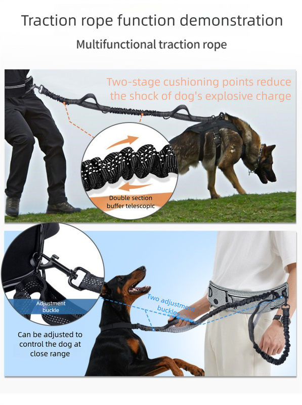 Blue Shock-Absorbing Running & Dog Walking Belt – Integrated Waist Pack with Retractable Traction Rope and Ergonomic Support