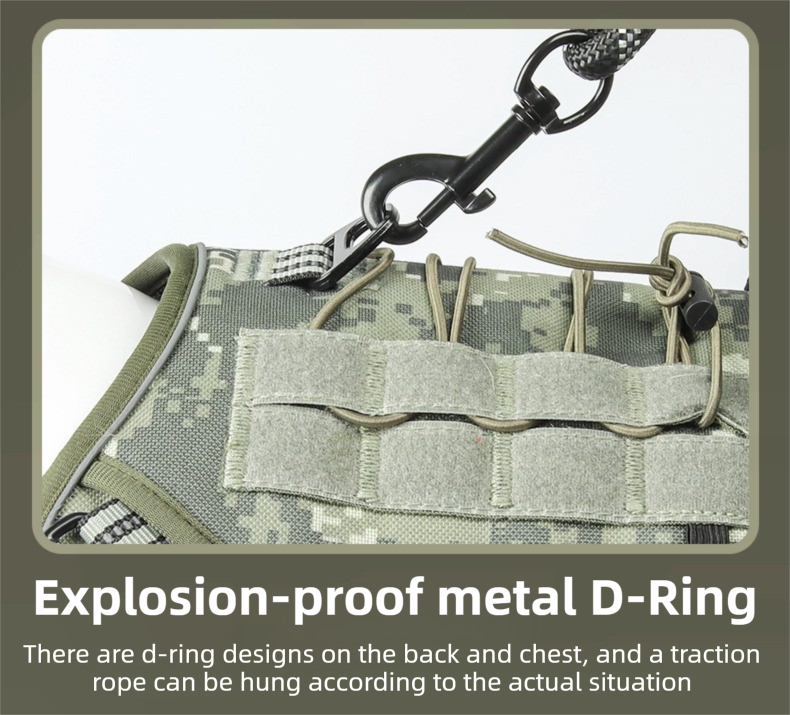 3-Piece Camouflage Tactical Dog Harness Set (L Size) - Heavy Duty No-Pull Vest with Detachable Tactical Pouch & Climbing Rope Leash